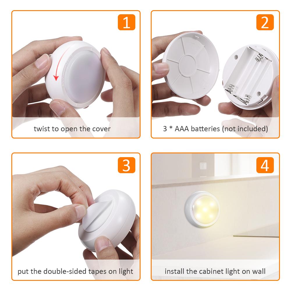 6pcs Under Cabinet Lights with Remote Control Battery Powered & USB Charging RGBW LED Cupboard Lamp Dimmable 10 Brightness 3 Lighting Mode Night