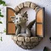 Украшение для сада дракона, украшение из смолы, статуя, украшение для двери, двора, наружный и садовый декор, настенная статуя дракона, наружный декор (Откройте окно)