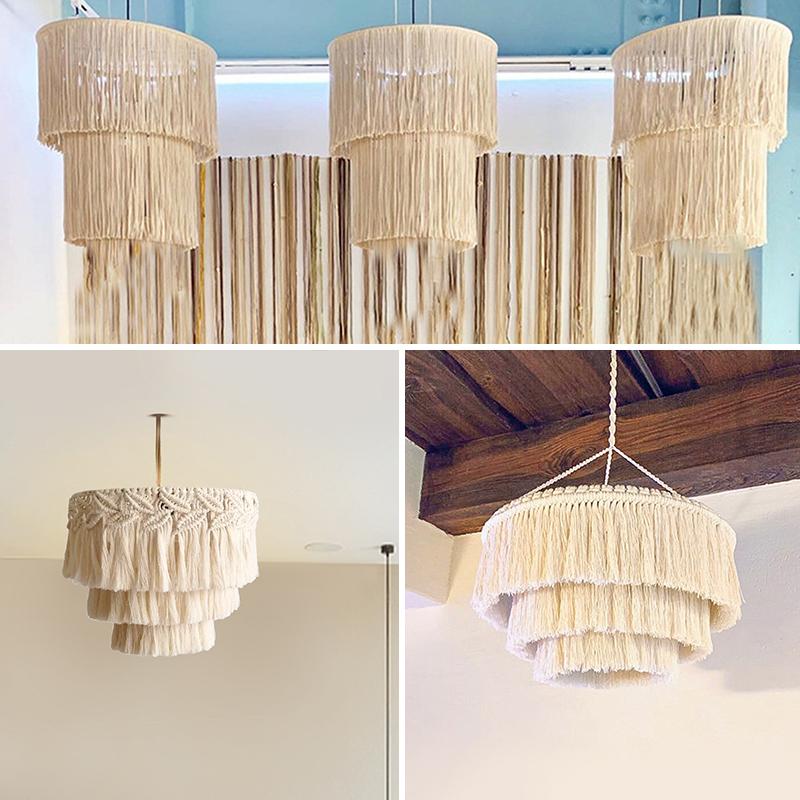 Подвесной светильник в стиле бохо, тканый абажур из скандинавского макраме, гобелен, абажур, тканый абажур с кисточками, гобелен