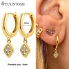 YUXINTOME 925 Silver Ear Needle Zircon Hoop gold Earrings For Women Square Plate Pendant Cutout Heart Earrings Fashion Jewelry