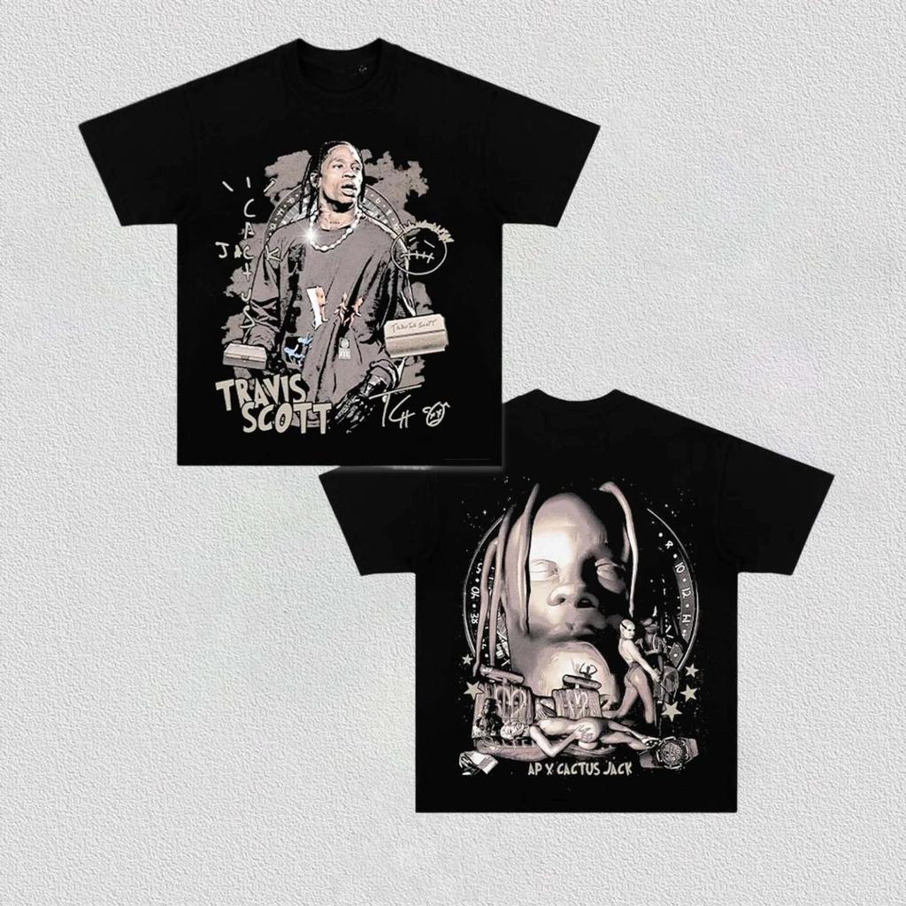 Футболка Travis Scott с узором Y2K 2026 Новая 100% Хлопок Унисекс Круглый вырез Короткий рукав Хип-хоп Мода Подарок для фаната Футболки
