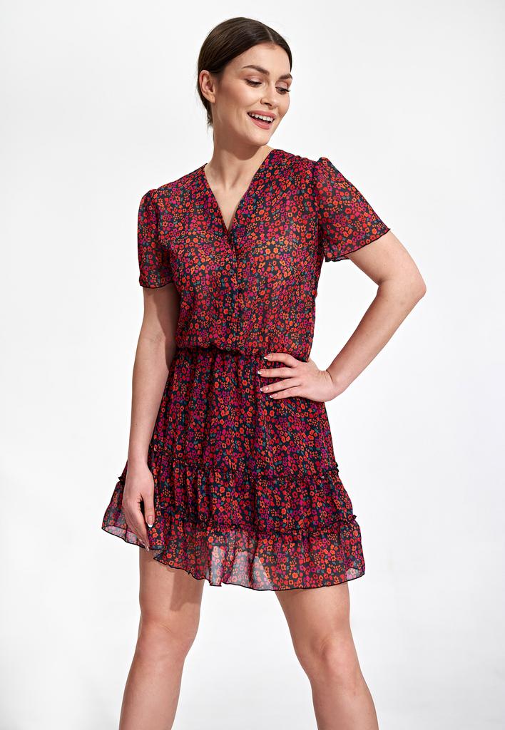 Boho dress with colorful flowers - floral mini dress M862