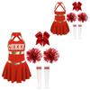 Kids Girls Cheerleading Outfits Letter Print Patchwork Sleeveless Dance Dress Bowknot Headwear Hand Flowers Striped Tube Socks