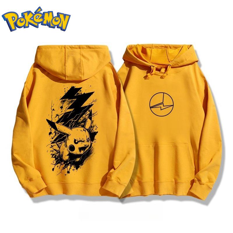 Аниме Покемон Толстовка Пикачу Хлопковая Мужская и Женская Осенне-Зимняя Новая с Двусторонним Принтом Y2K Большого Размера Повседневный Свитер Топ