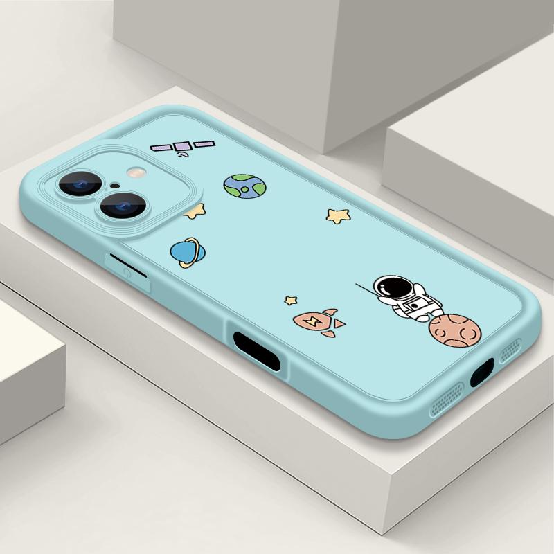 Милый принт астронавта ТПУ мягкий матовый чехол для телефона iPhone 16 Pro Max 15 14 Pro 13 12 11 XS XR 8 7 однотонный ударопрочный защитный объектив задняя крышка