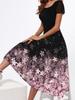 Women's Square Neck Short Sleeved Multi-color Print Dress