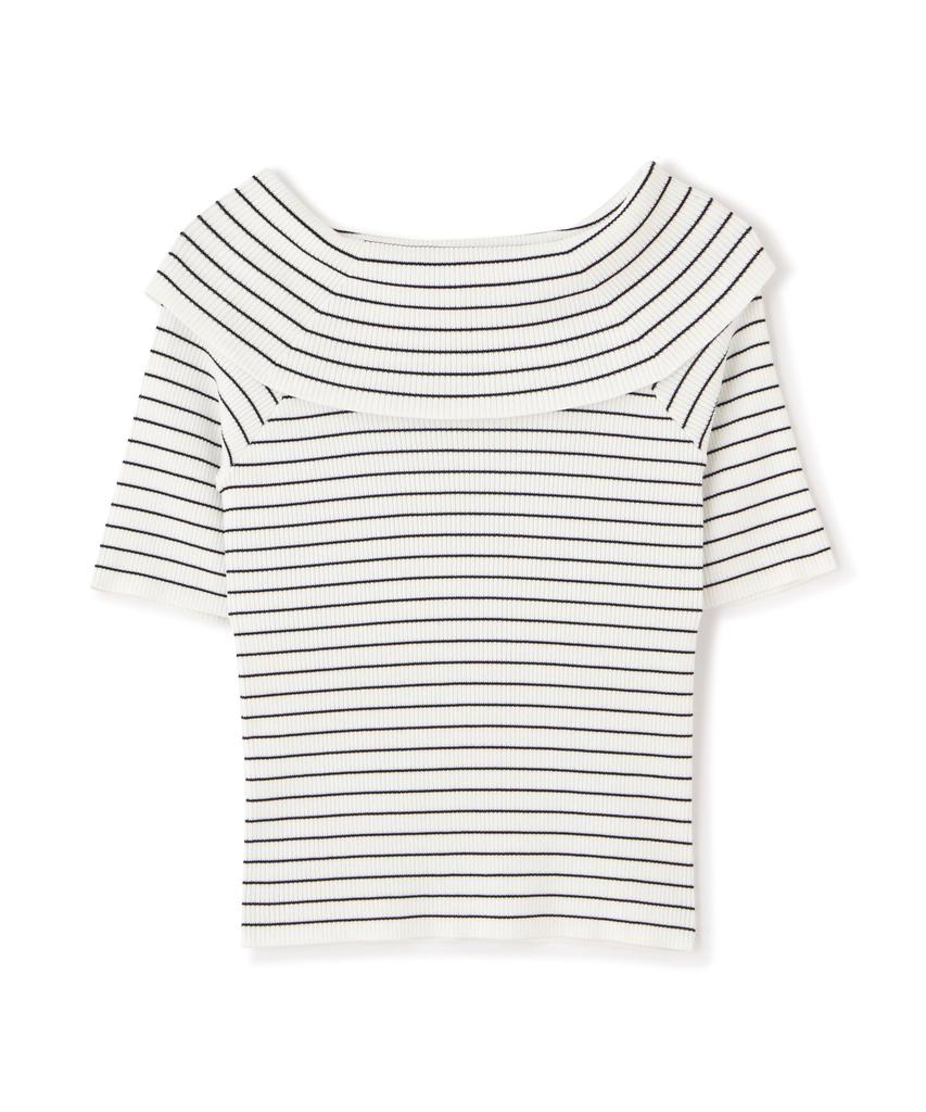 Jill by Jill Stuart Tight Rib Knit Sweater In Border Pattern Women's Off-the-Shoulder