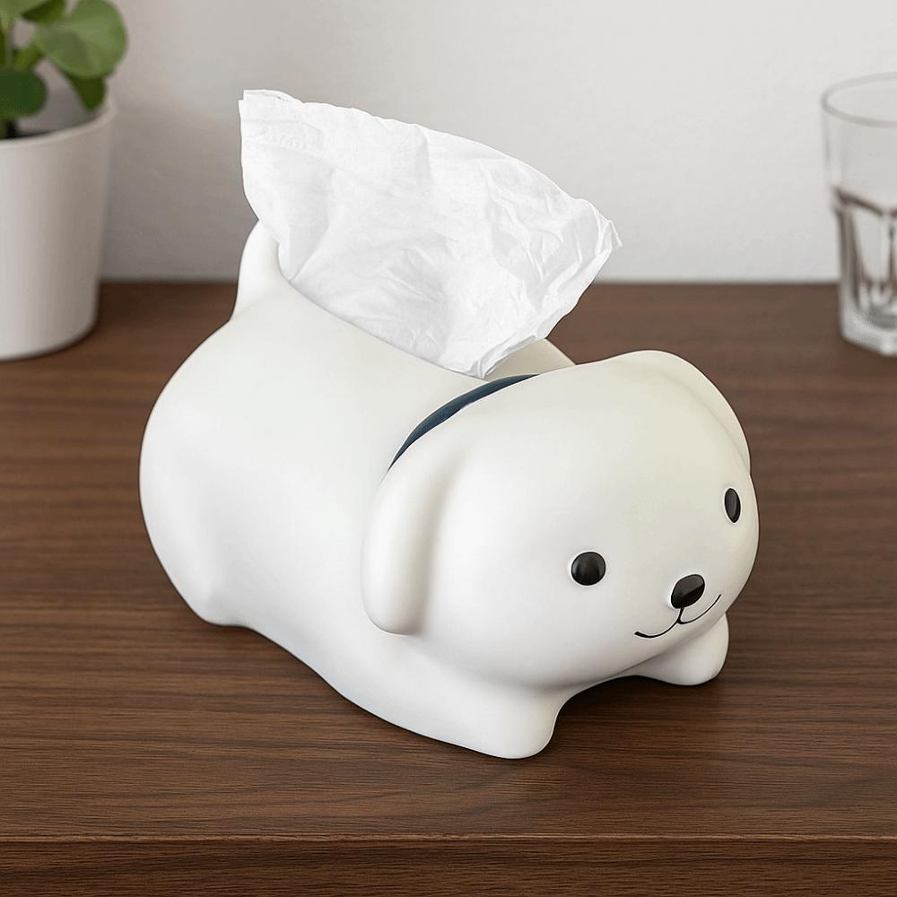 Figure Model Little Dog Tissue Storage Box Anti Drop Little White Dog Model Toy  Home Decoration