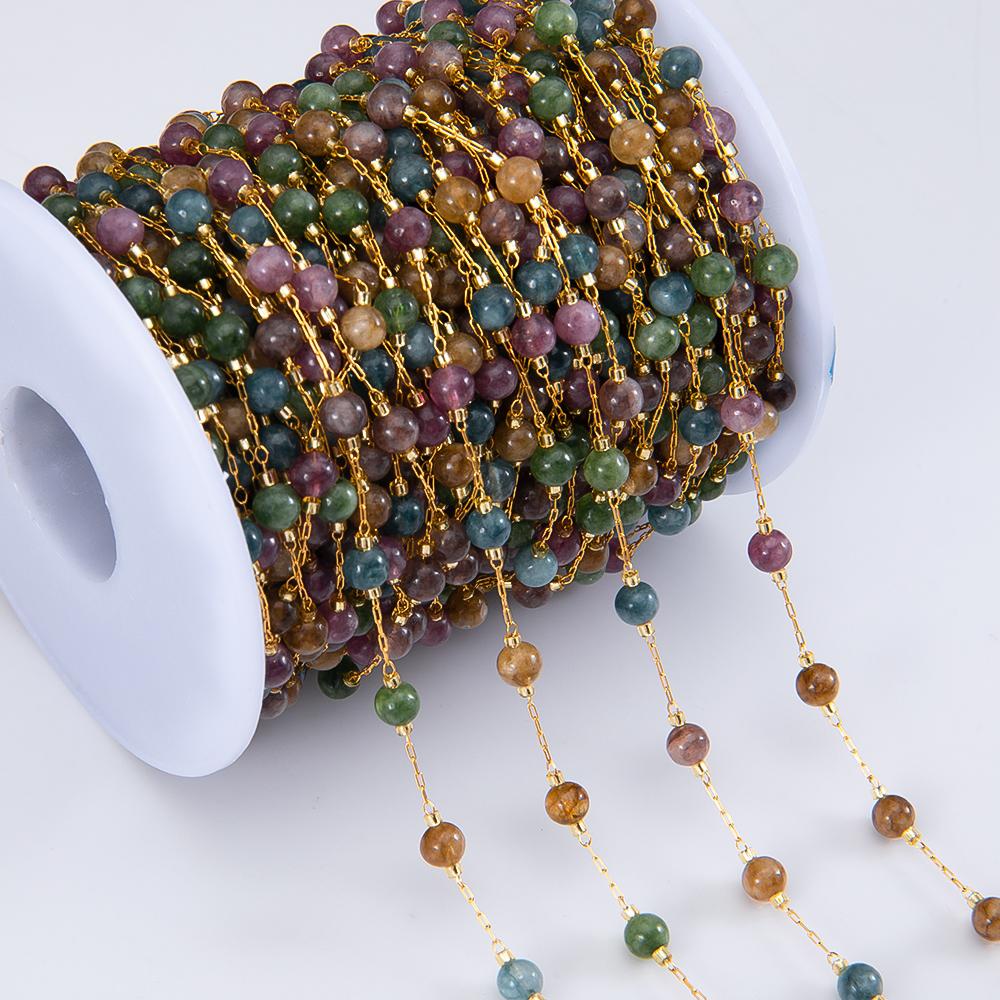 1M Fashion Glass Ball Flat Beads Stainless Steel Beaded Chain Gold Color Chains for DIY Women Necklace Bracelet Jewelry Findings