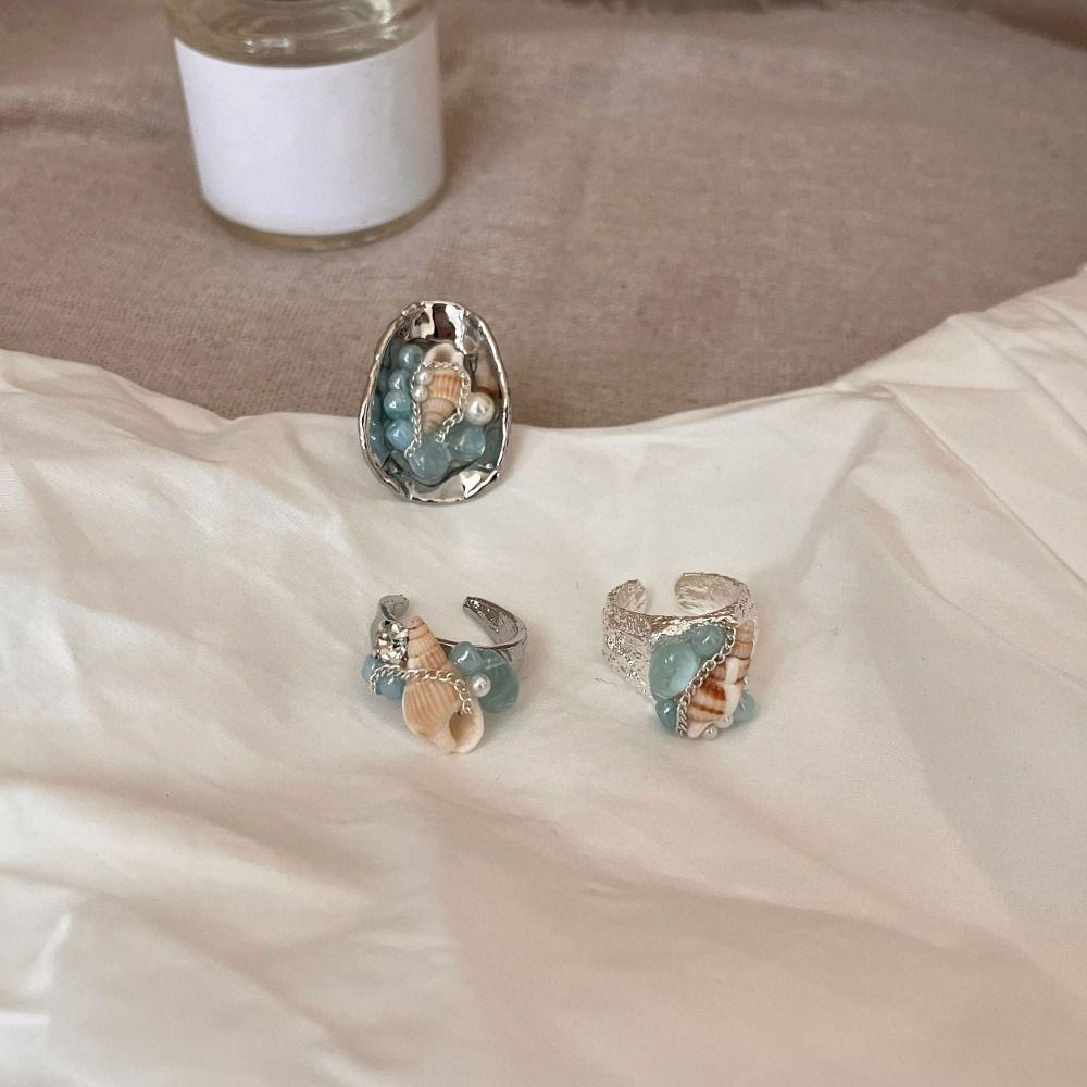 Преувеличенные женские кольца с разрезом, имитация жемчуга, аксессуары в океанском стиле, кольцо с ракушкой, лето