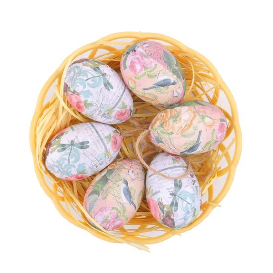 6 шт. имитация пасхальных яиц, расписные яйца с подвесным украшением на веревке, искусственные пасхальные украшения для яиц с корзиной для весенних праздников, аксессуары для вечеринок