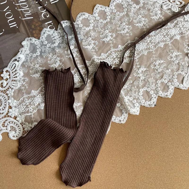 Носки Chic Simplicity Kids для девочек, корейская мода, однотонные носки с бантом и оборками, осенние мягкие хлопковые детские школьные носки