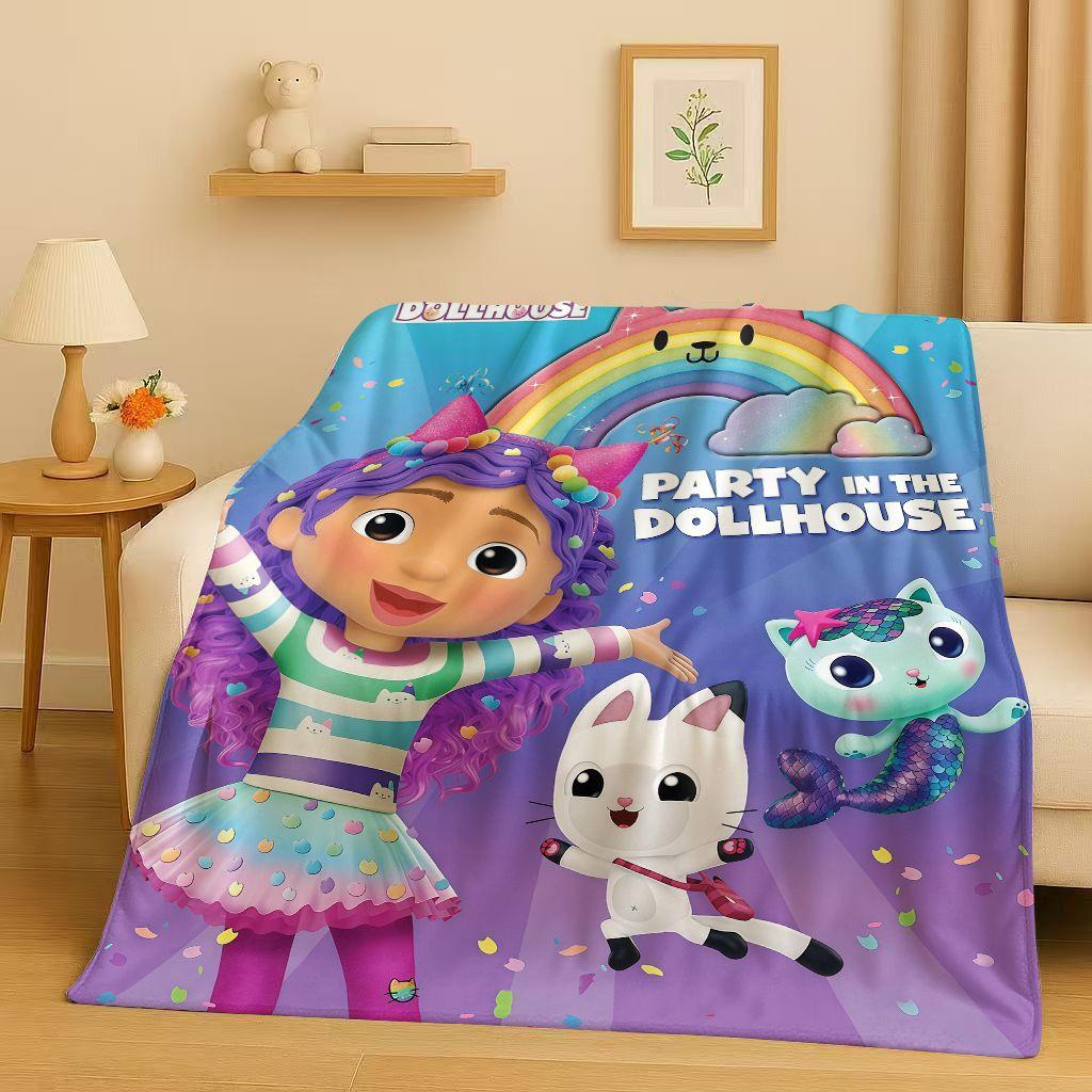 HD Cute Gabbys Dollhouse Cartoon Flannel Blanket,Ultra Soft Warm Plush Throw for Home Bedroom Bed Sofa Cover Picnic Girl Gift
