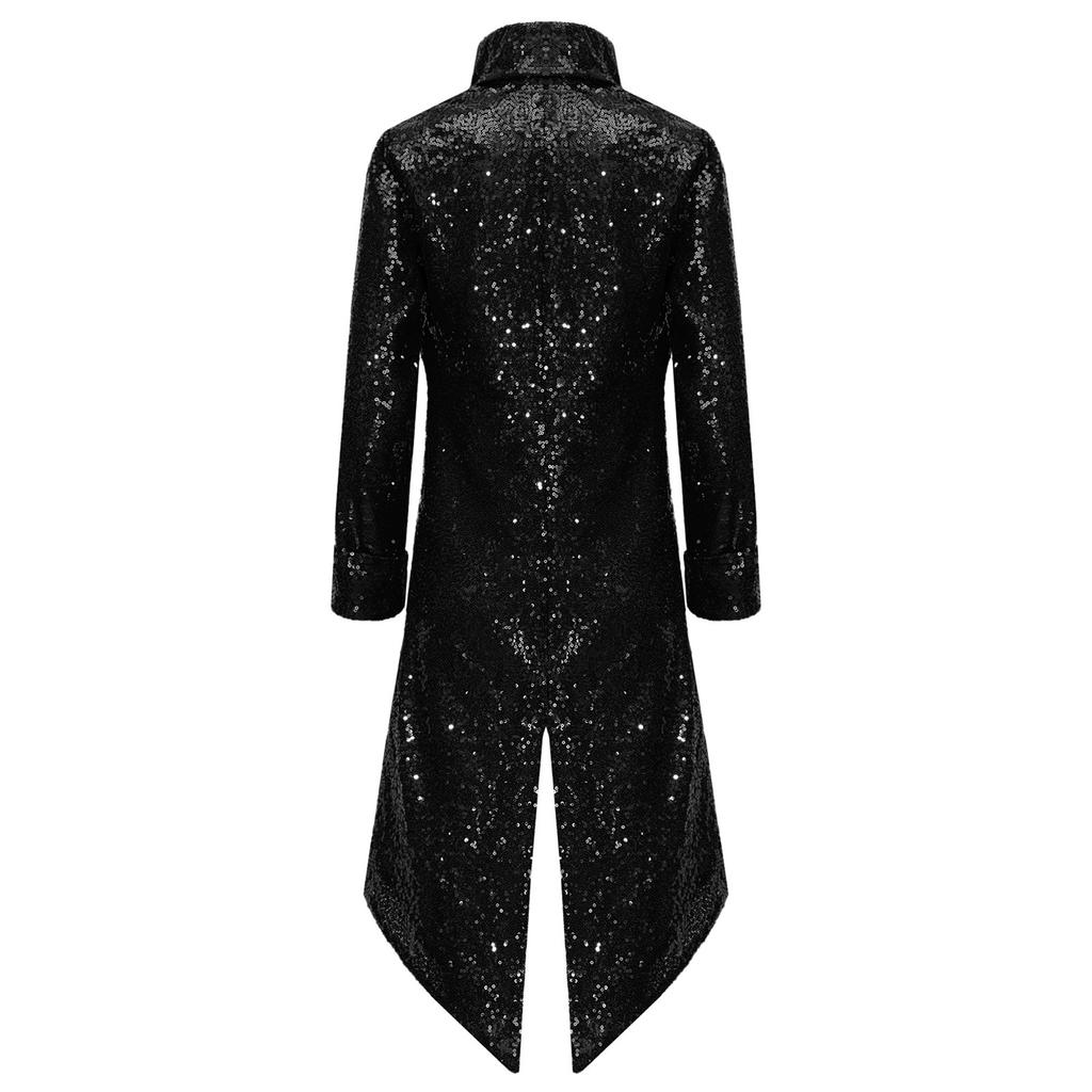 Boys Gothic Steampunk Tailcoat Vintage Long Coat Victorian Frock Coat Sequined Jacket Halloween Costume