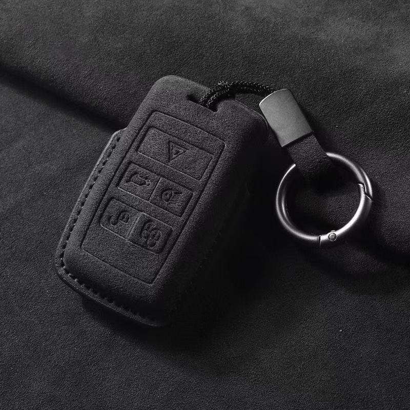 Car Key Case For 2025 Land Rover Range Rover Sport Evoque Freelander Keyless Suede Leather Cover Shell Keychain Car Accessories
