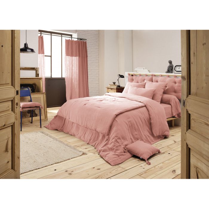 "Gaïa" Quilt or End of Bed All Sizes "Cotton Gauze" - Gaïa Peach Pink - 150 X 150 Cm