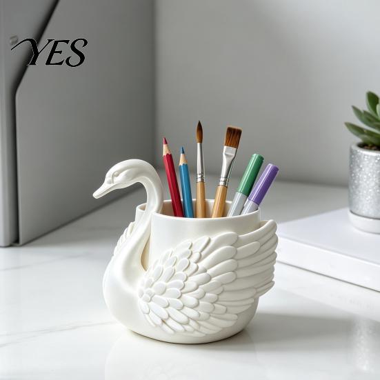 Stationery Storage Holder Elegant Swan Pen Holder, Durable PLA Pencil Organizer, Decorative Large Art Desktop Organizer Capacity Container for Makeup