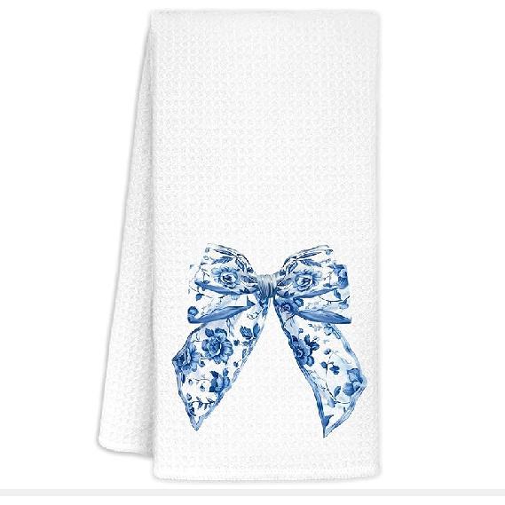 Blue and White Chinoiserie Floral Bird Tea Hand Dish Towels for Kitchen Bathroom, Chinoiserie Decor, Blue Tea Hand Dish Kitchen Towels, 16x24