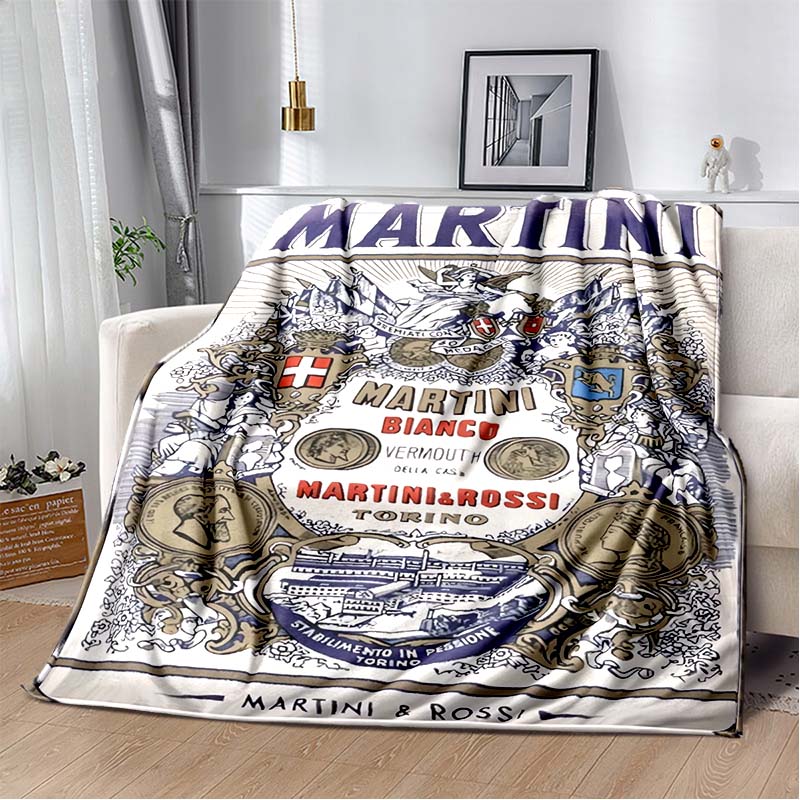 3D Soft Flannel Blanket Martini logo Stripe Print Throw Blanket Warm Plush Cover for Bed Sofa Bedroom Camping Travel Home Decor