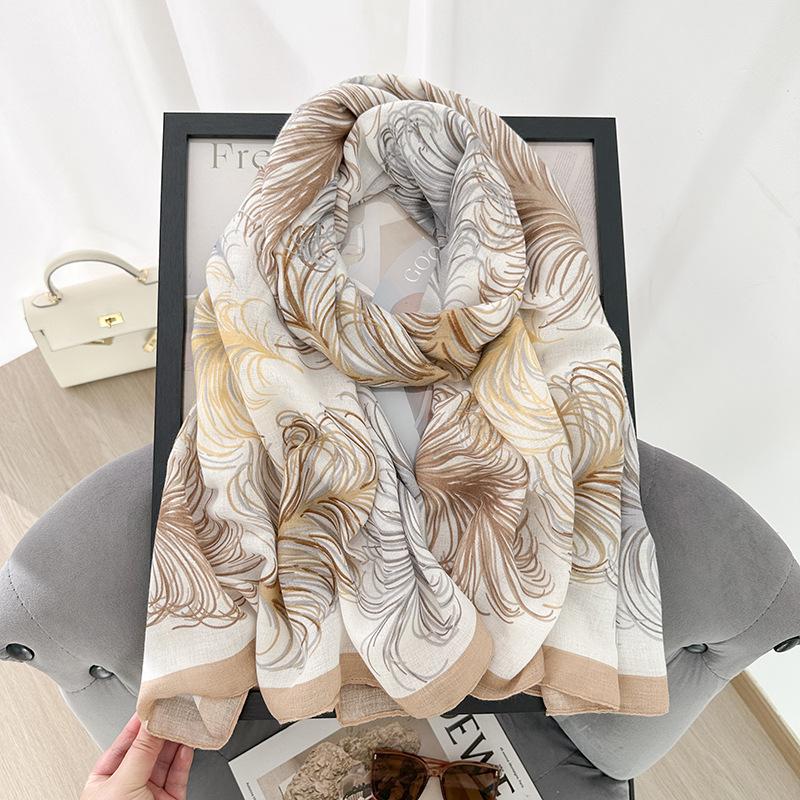 Literary Sense, Retro Pattern Printed Scarf, Femininity, Fashionable Personality, Long Scarf for Traveling, Sunscreen Shawl