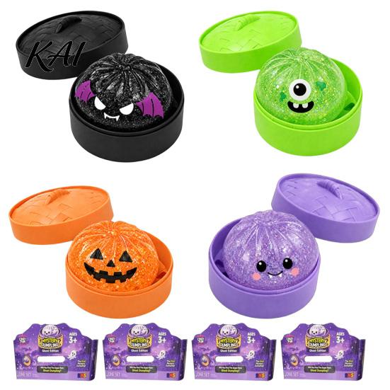 Stress Relief Gadget 1/4/5Pcs Halloween Dumpling Squeeze Toy with Steamer Box, Cartoon Glitter Steamed Bun Box Toy, Ball Fidget for Home Office Party