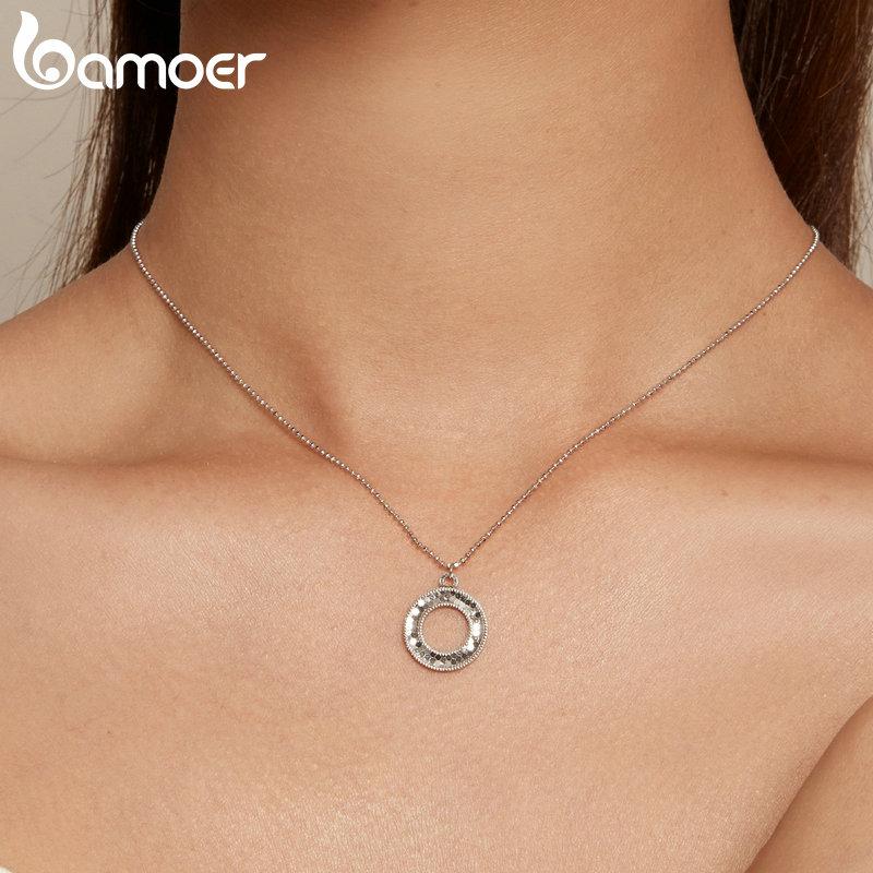 BAMOER стерлингового серебра 925 пробы полый круг кулон ожерелье О-образные бусины шейная цепочка для женщин подарок на день Святого Валентина
