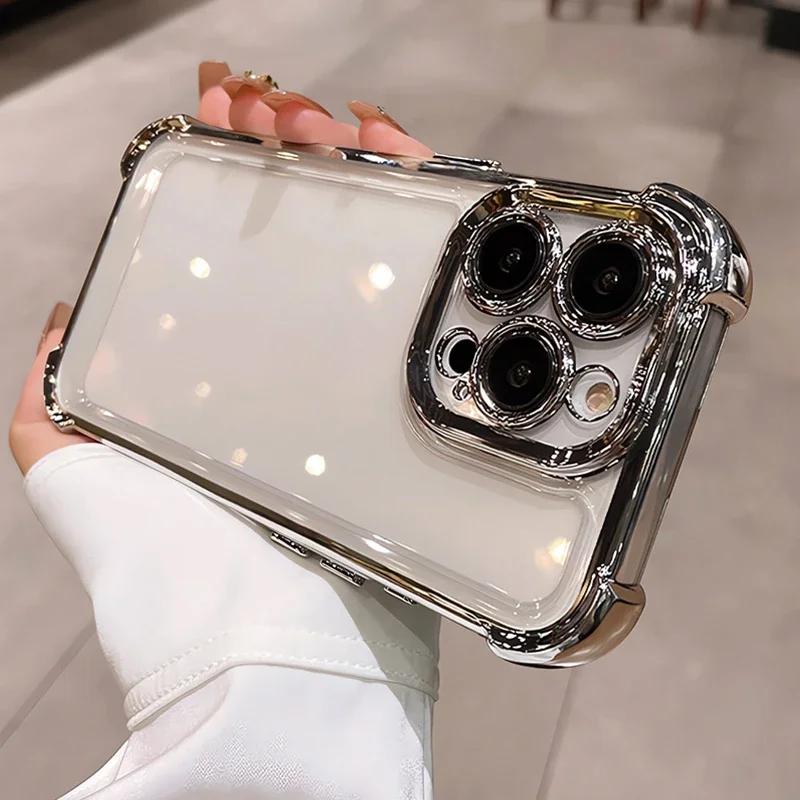Luxury Transparent Plating Shockproof Phone Case for iPhone 16 15 14 13 Pro Max Soft Bumper Cover