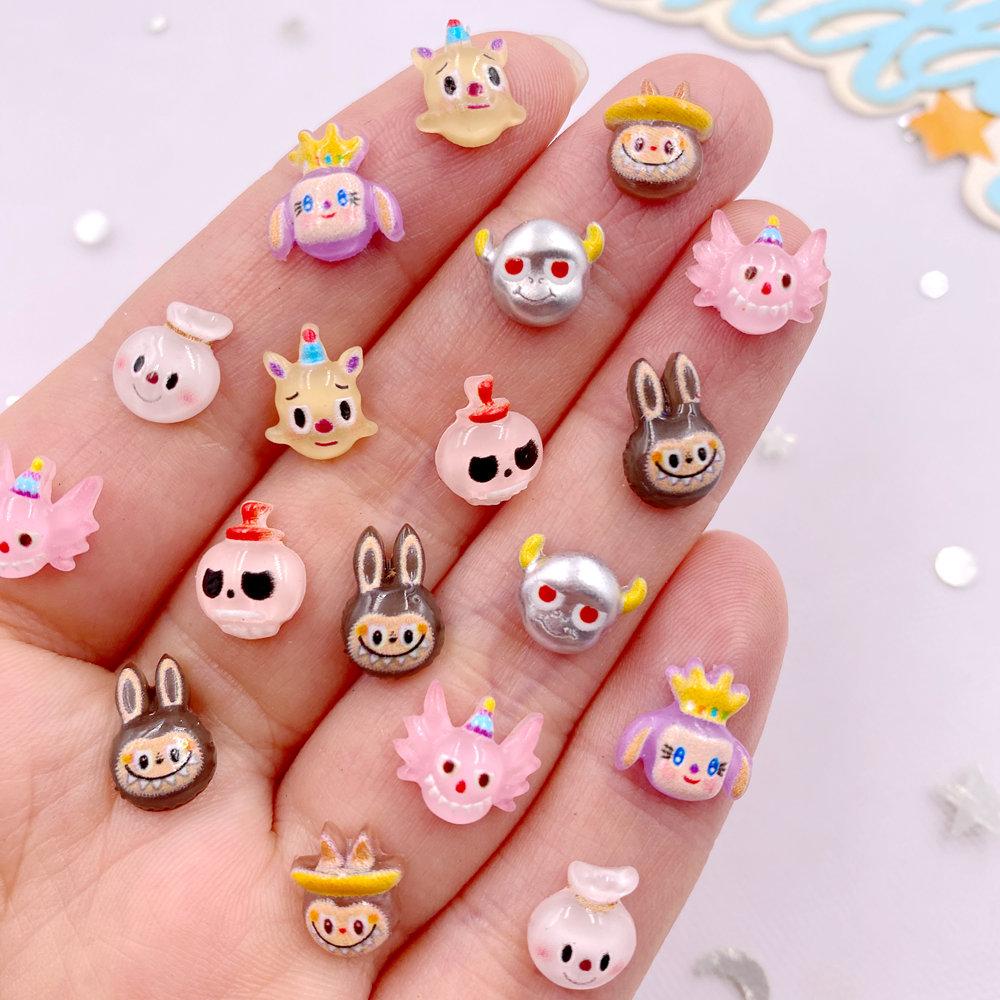 50pcs Colorful Mini Painted Cartoon Monkey Rabbit Nail Art Flat Back Rhinestone Figurines Scrapbook DIY Decor Crafts Accessories