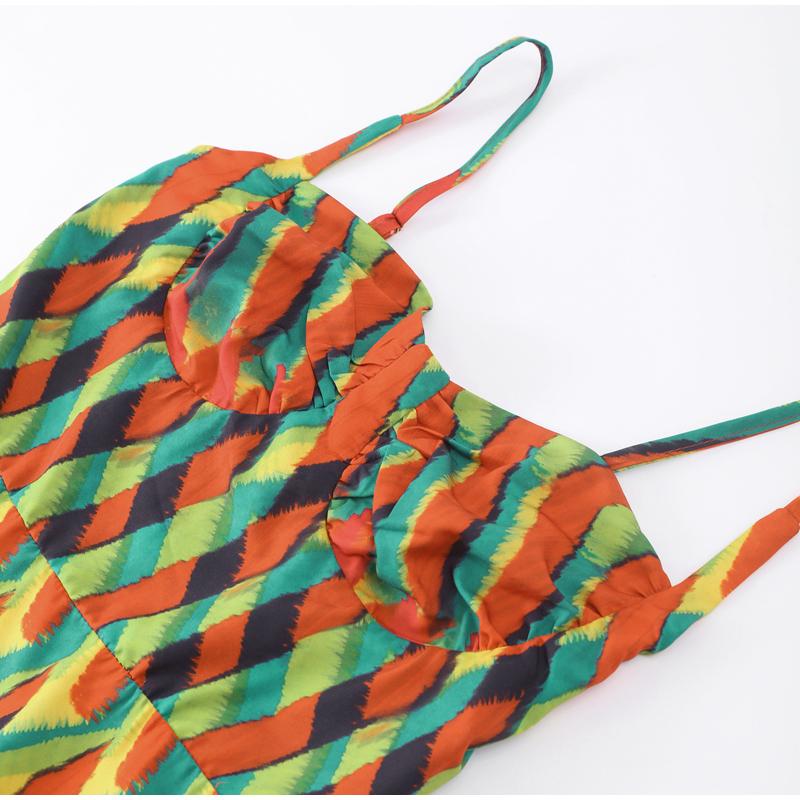 Контрастные платья-макси с принтом на бретельках для женщин, пляжное цветное свободное платье без рукавов с открытой спиной, летнее платье для отдыха