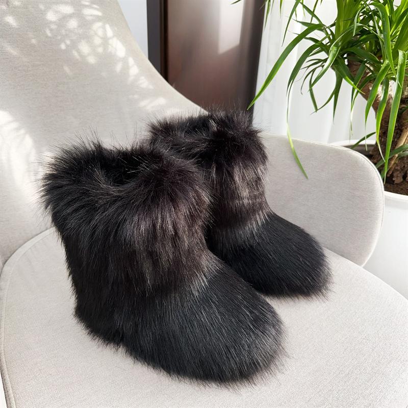 Imitation Raccoon Fur Plush Snow Boots Bag Head Warm Fluffy Fluffy Hot Girl