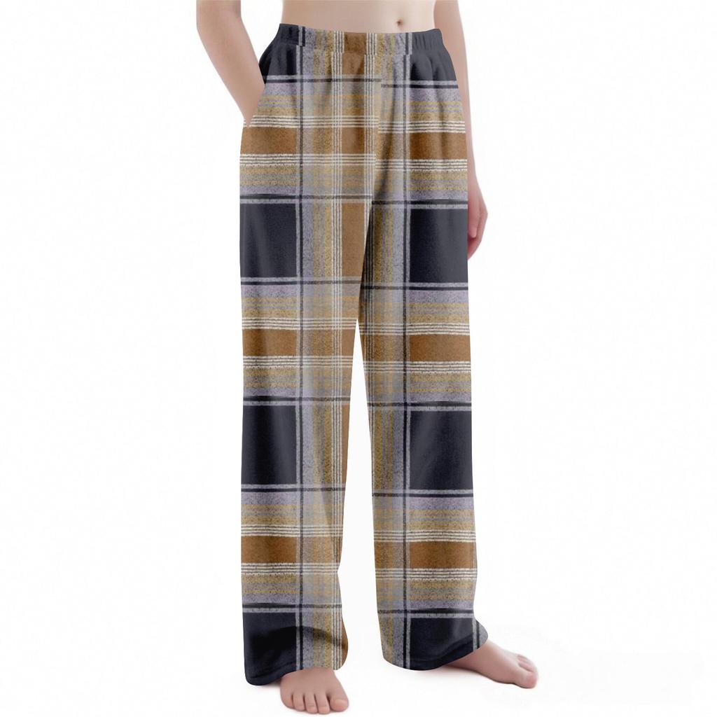 Детские рождественские брюки с клетчатым принтом, плюшевые повседневные брюки