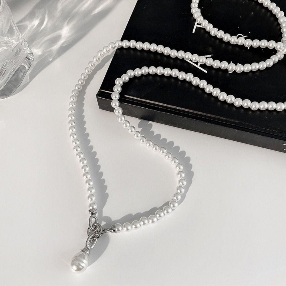White Pearl Choker Multilayer Pearl Pendant Accessory Detchable Pearl Beaded Necklace Party