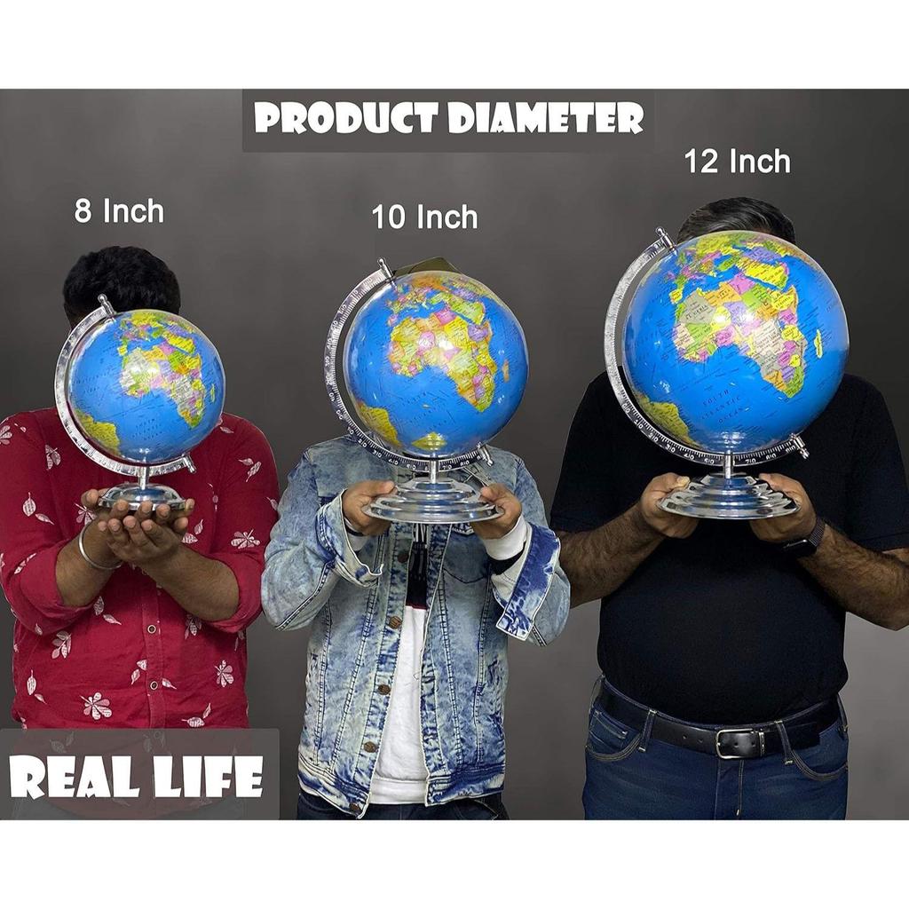 Educational Globe - 13 Inch Height Metal Base With India Political Map (70 X 100 Cm) - World Globe for Home and Office Decor, Gift Item, Show Piece