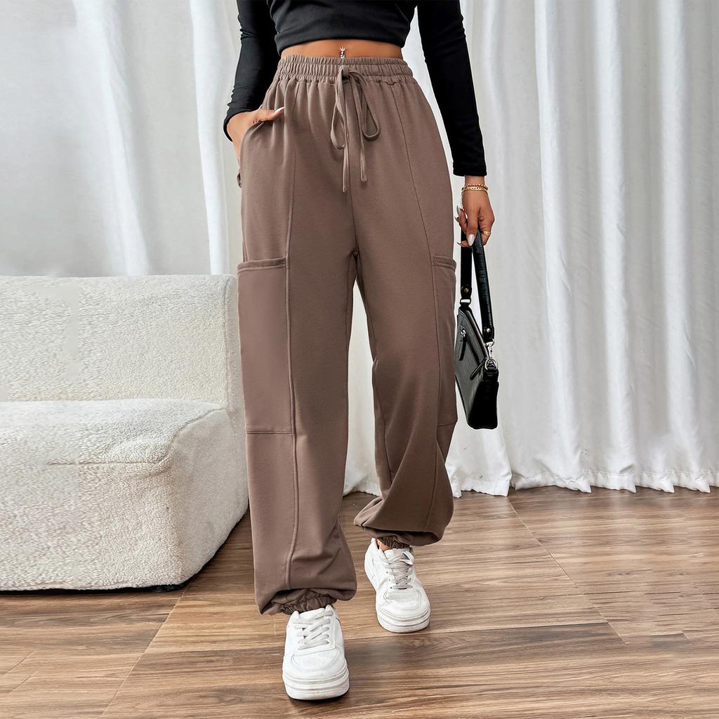 Женские повседневные однотонные спортивные штаны с карманами и эластичной завязкой