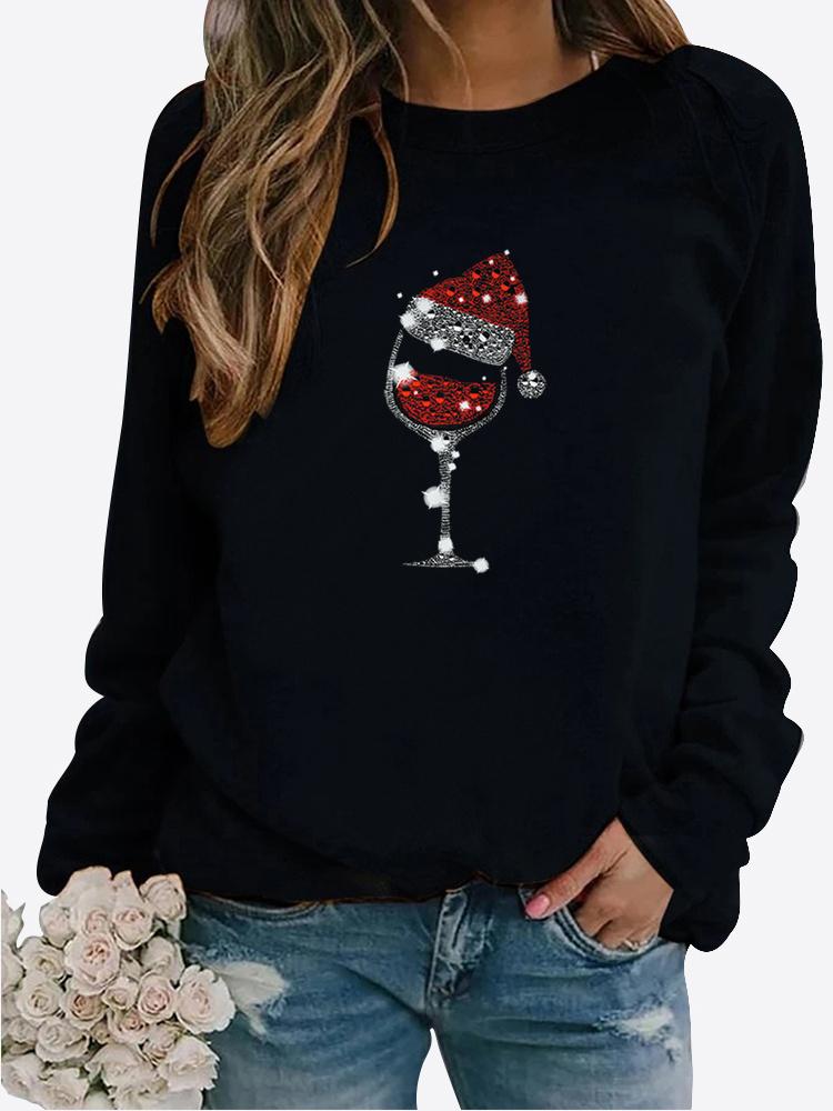 Spring and Autumn Women's Christmas Theme Printed Sweater Thickened Round Neck Long Sleeve Casual Sweatshirt Plus Size Top