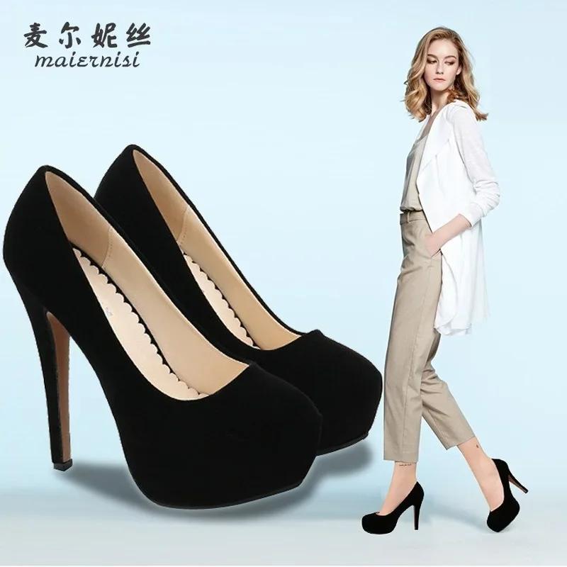 Fashion Women Pumps Fashion Flock Womens Sandals 14cm Platform Wedding Pumps Casual Thin Heels Womens Shoes