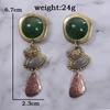 Bohemian Vintage Gem Earrings, Irregular Ethnic Exaggerated Metal Stud Earrings For Women