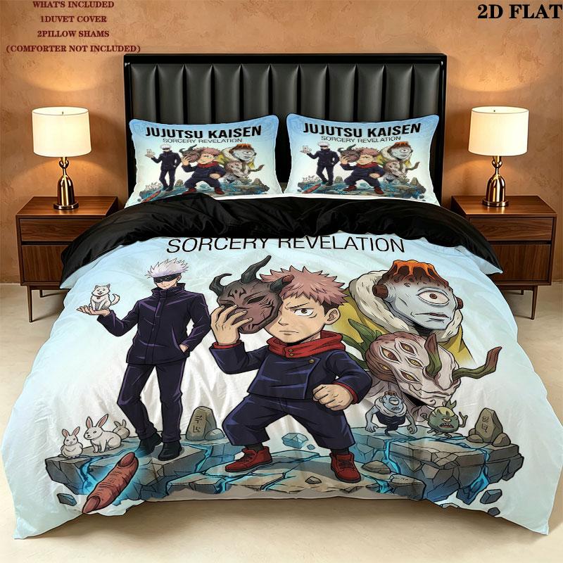 Jujutsu Kaisen Pattern Bedding Quilt Set Quilt Cover Pillowcase Home Birthday Gift(1 * duvet cover + 2 * pillowcase, without core)
