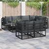 7 Piece Black Steel Garden Sofa Set with Cushions