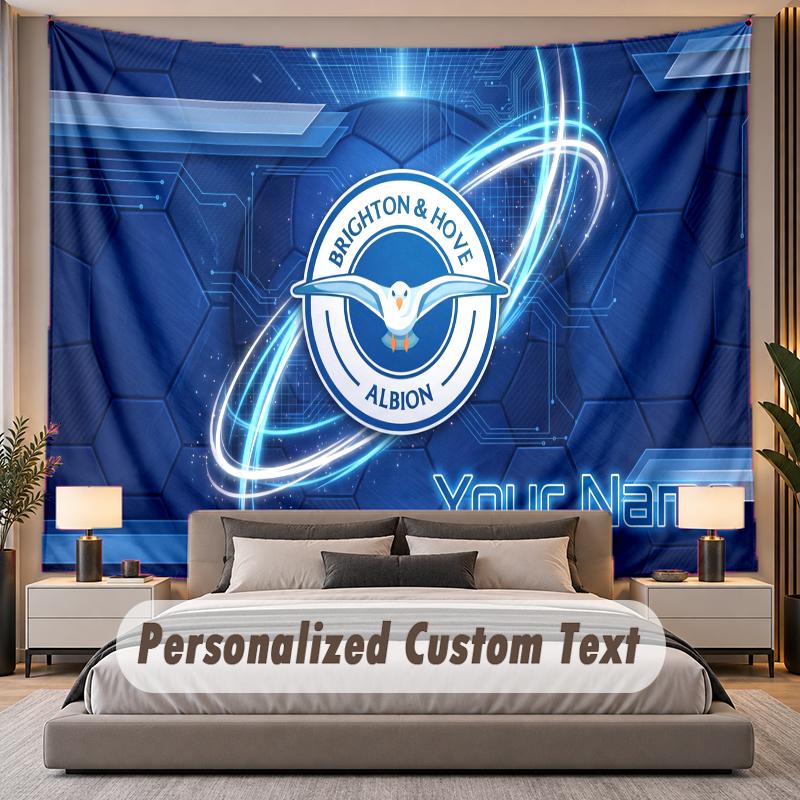 Custom Name Text Tapestry Brighton & Hove Albion Football Personalized Polyester Wall Tapestry For Bedroom And Room