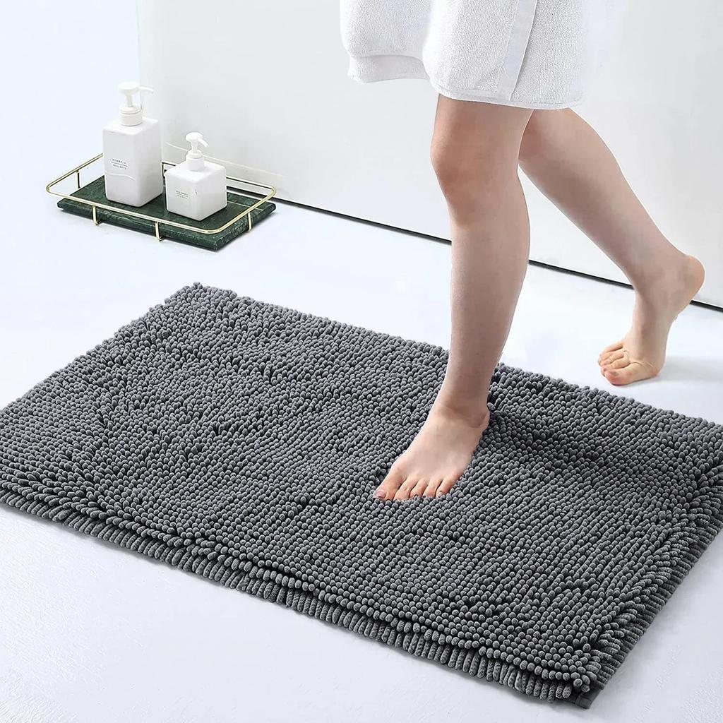 Chenille Soft Plush Bath Mat Super Absorbent Washable Non Slip Bathroom Comfortable Carpet for Shower Toilet Doormat Floor Rugs