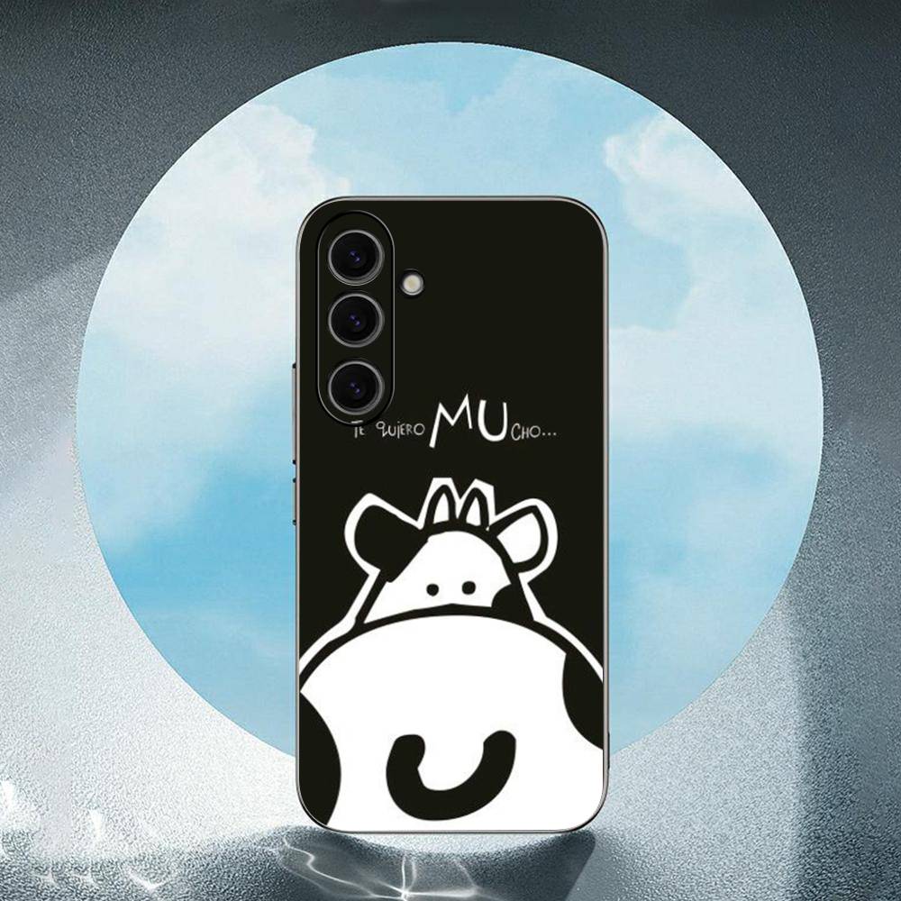 Милая Мультяшная Черно-Белая Корова Для Samsung Galaxy S25 S24 S23 Ultra S22 S21 Plus S20 Черный Мягкий Силиконовый Защитный Чехол