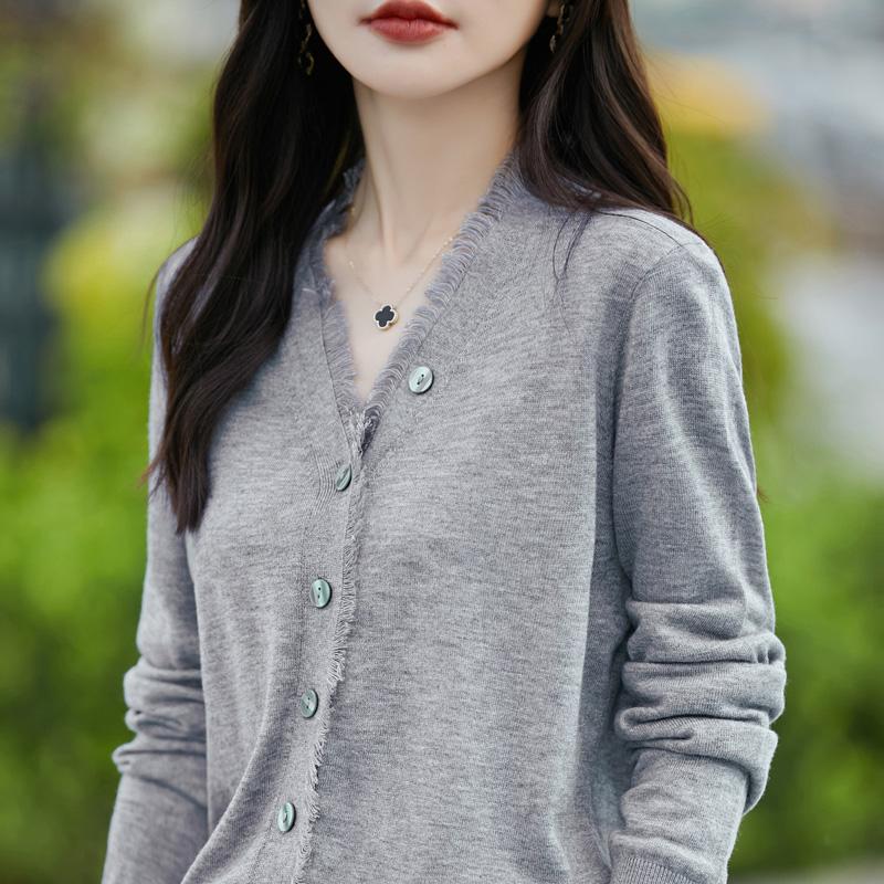 Women's Wool Sweater Qinghe Cashmere 50% Silk 50% Wool Autumn and Winter Wool Cardigan Soft and Warm