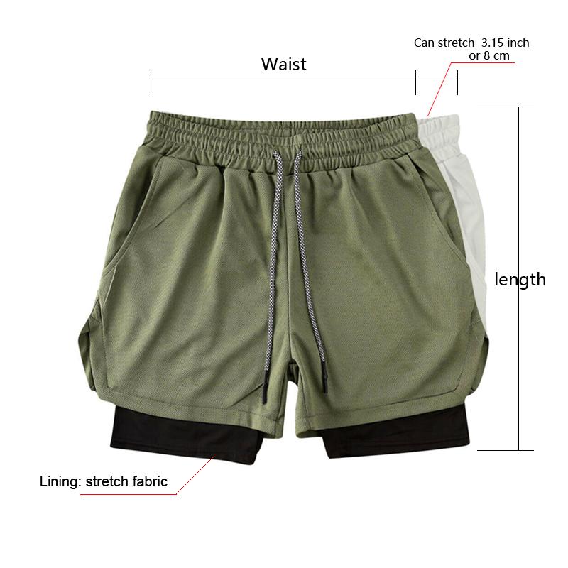 Мужские двухслойные шорты для бега, мужские короткие брюки 2 в 1, спортивные шорты для фитнеса, быстросохнущие пляжные шорты-бермуды со встроенным карманом
