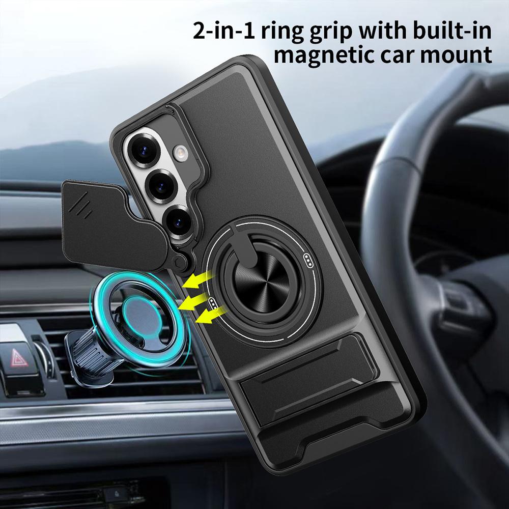 For Samsung Galaxy S26 / S26 Pro Magnetic Case Ring Holder Foldable Kickstand TPU PC Phone Cover with Camera Lens Slider