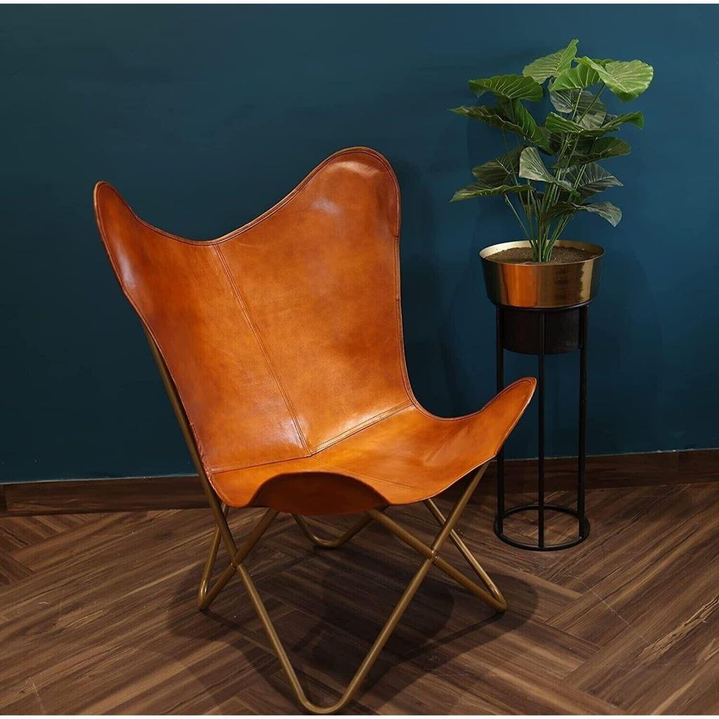 Leather Butterfly Chair Vintage Real Brown Hide Sleeper Seat Lounge