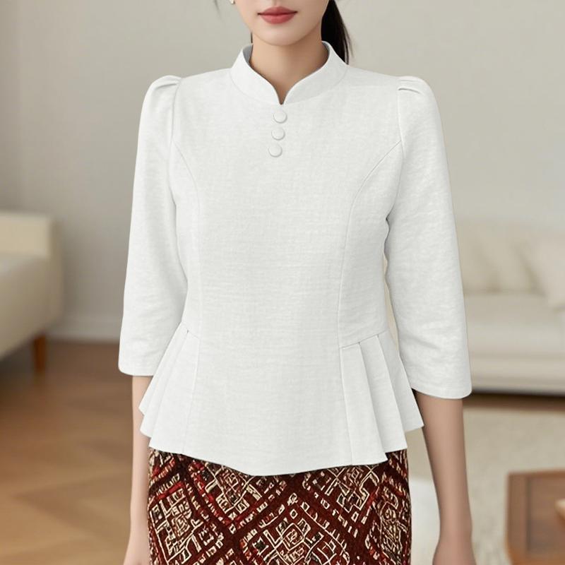 ZANZEA Женская повседневная блузка в стиле ретро со стойкой и рукавом 3/4