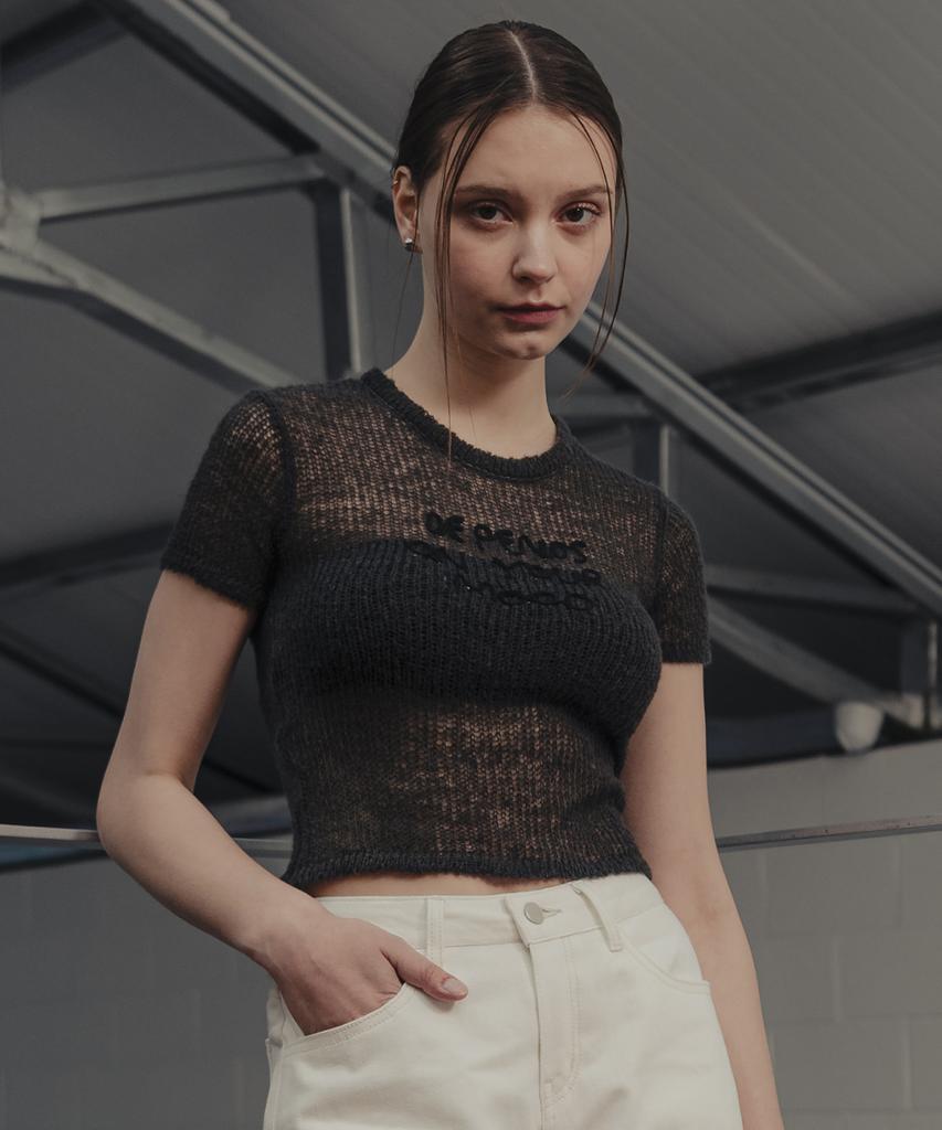 HARDCORE HAPPINESS Layered Net Knit_Charcoal