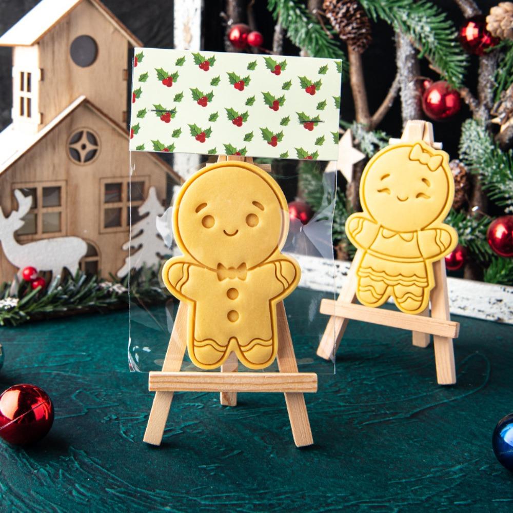 2Pcs Christmas Gingerbread Man Cookie Molds Boy Girl Gingerbread Embosser Stamps for Holiday Cake Decoration New Year Gifts 1