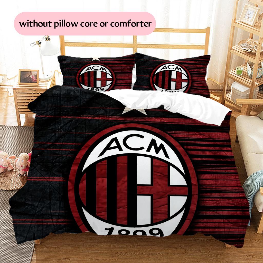 Футбольный клуб «Милан» Комплект постельного белья с рисунком Домашний декор Подарок (1 пододеяльник + 2 наволочки без наполнителя)
